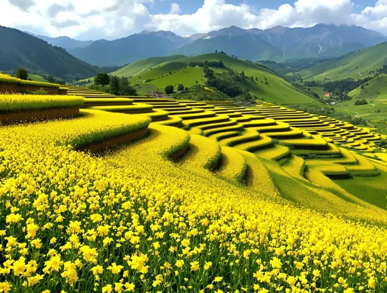 山坡上的油菜花田 - 模特写真高清写真