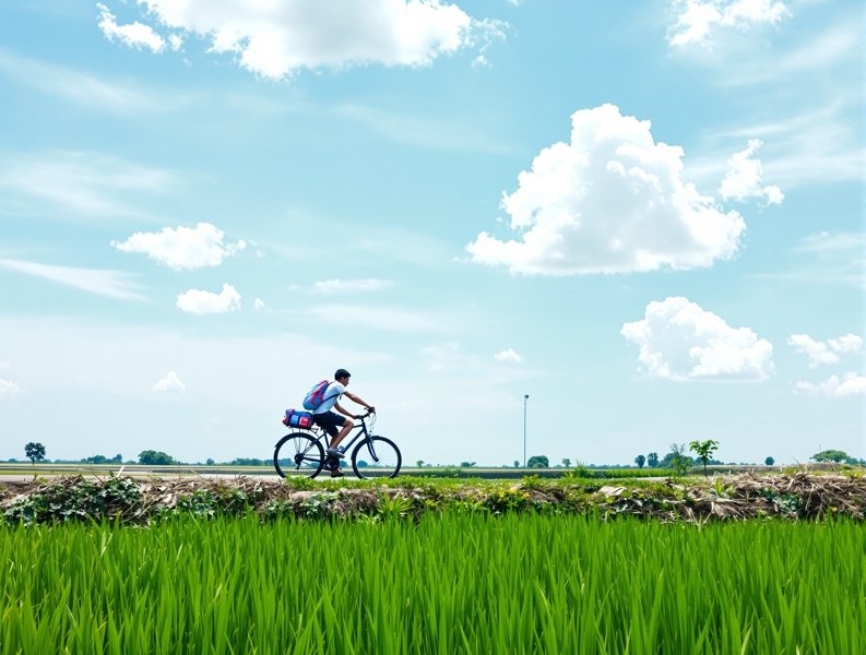 稻田边骑行的少年 - 模特写真高清写真
