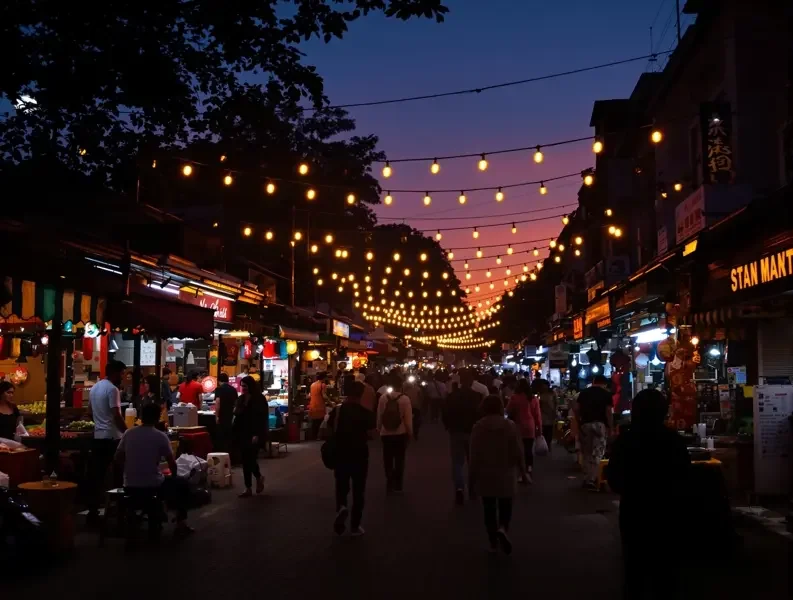 夜市里的暖黄灯光 - 模特写真高清写真